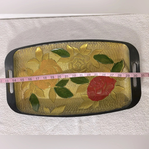 Vintage Nasco Lacquerware Textured Peony Serving Tray - Picture 13 of 13